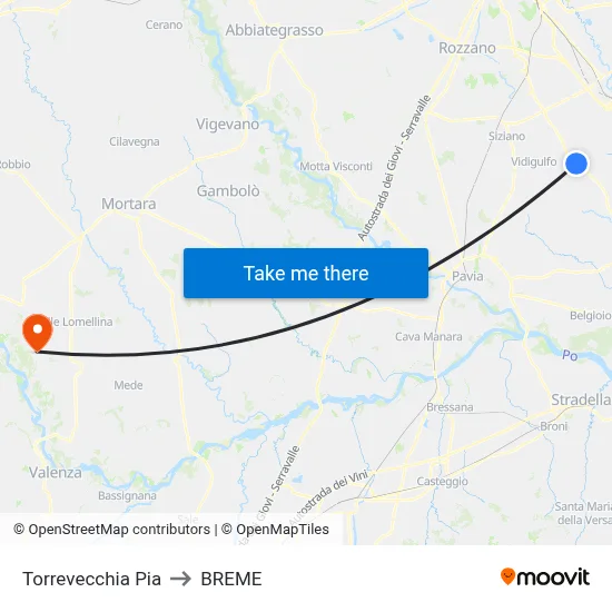 Torrevecchia Pia to Breme map
