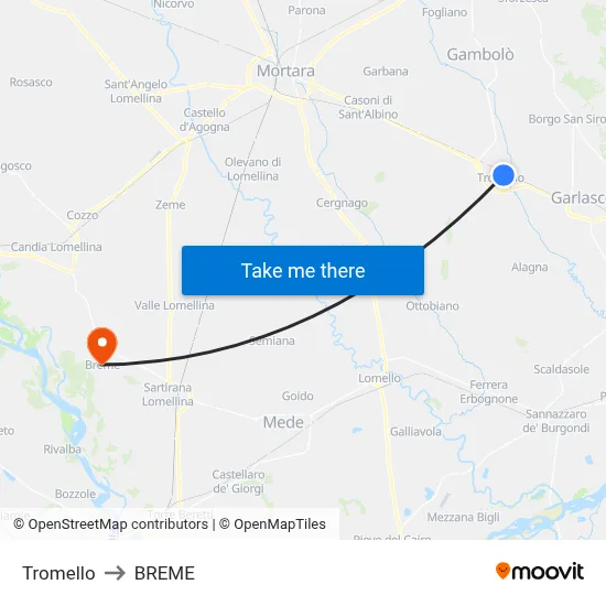 Tromello to Breme map