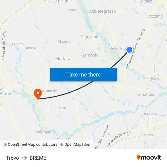 Trovo to Breme map