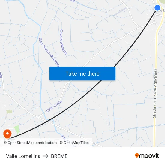 Valle Lomellina to Breme map