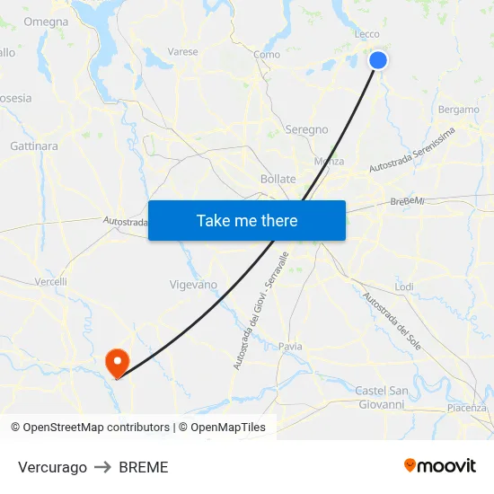 Vercurago to Breme map