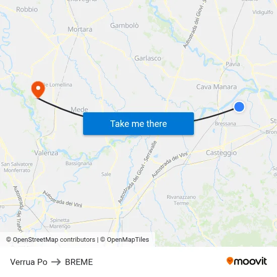 Verrua Po to Breme map