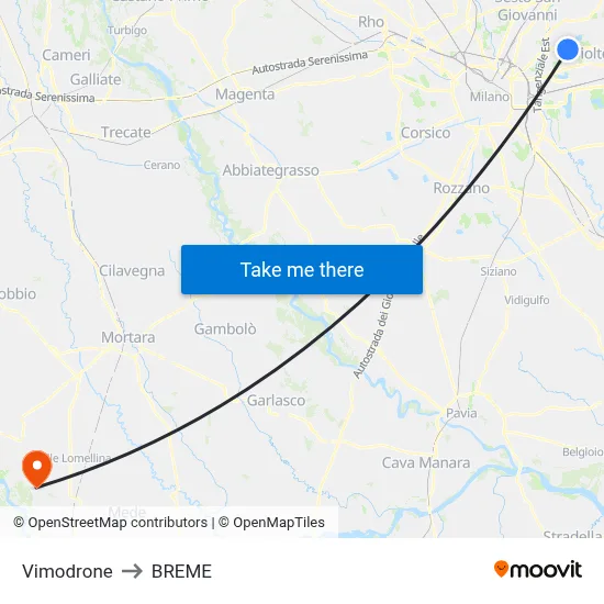 Vimodrone to Breme map