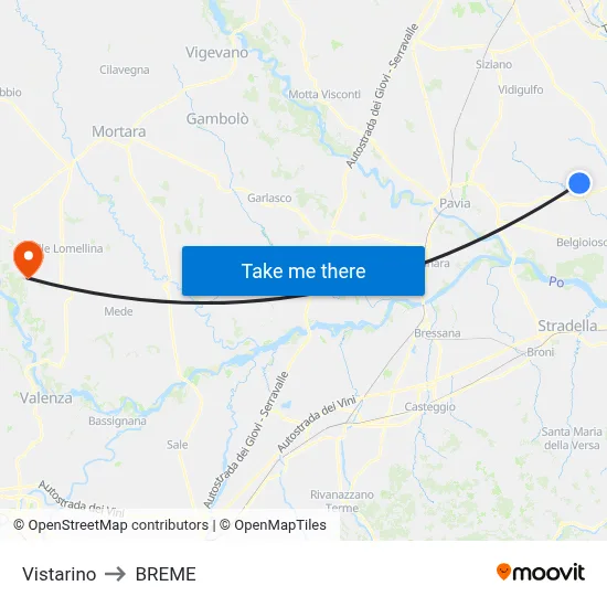Vistarino to Breme map