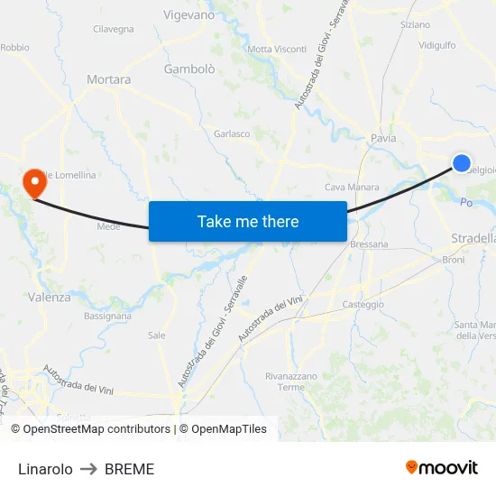 Linarolo to Breme map