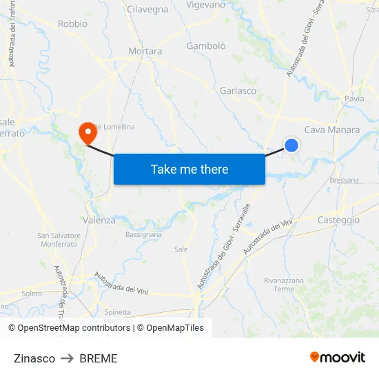 Zinasco to Breme map