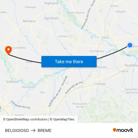 Belgioioso to Breme map