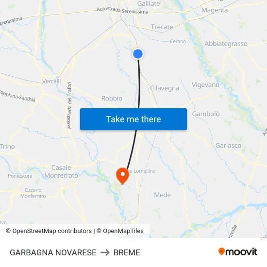 Garbagna Novarese to Breme map