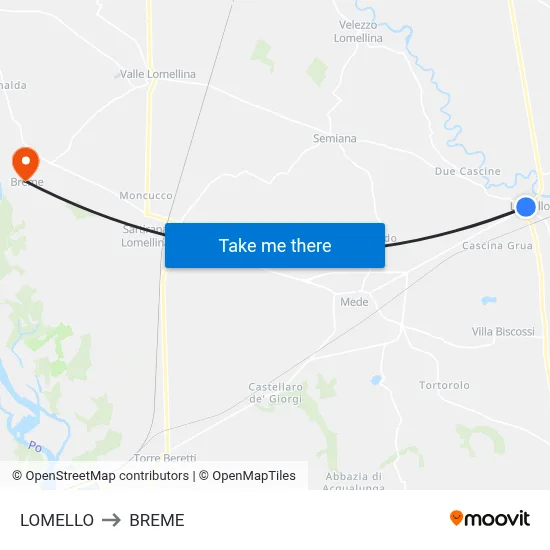 Lomello to Breme map