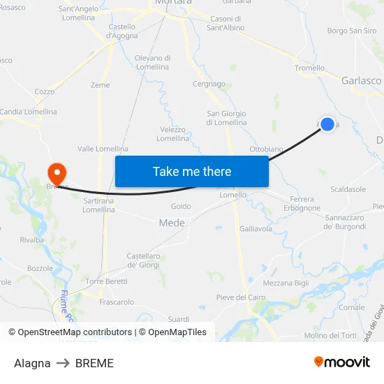 Alagna to Breme map