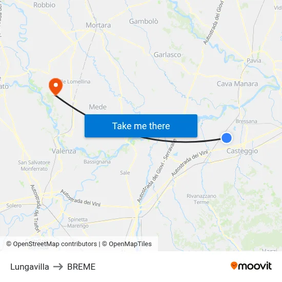 Lungavilla to Breme map