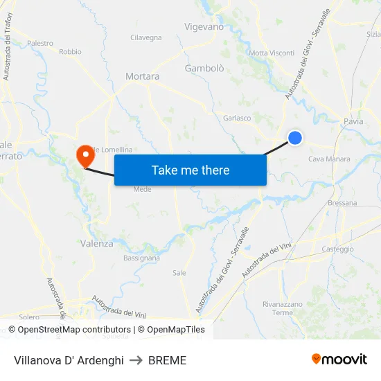 Villanova d'Ardenghi to Breme map