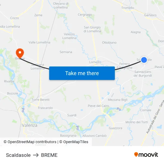 Scaldasole to Breme map