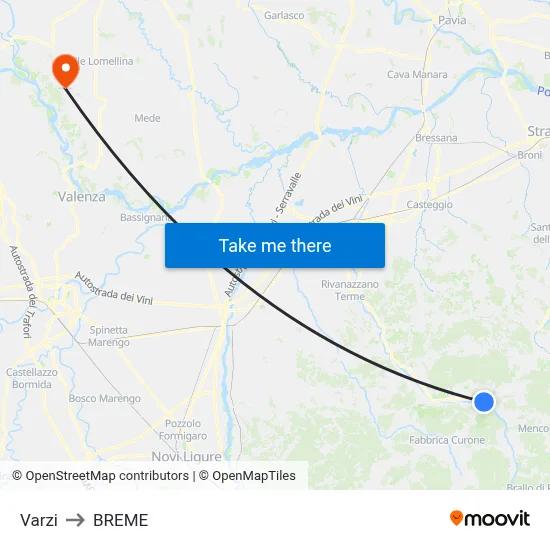 Varzi to Breme map