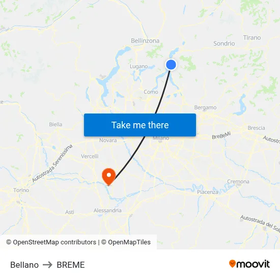 Bellano to Breme map