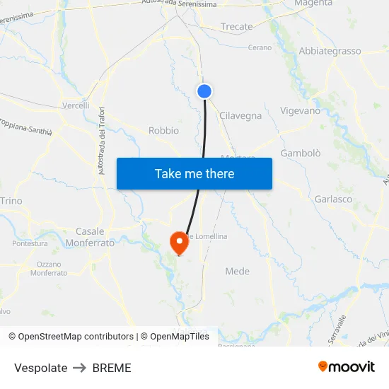 Vespolate to Breme map