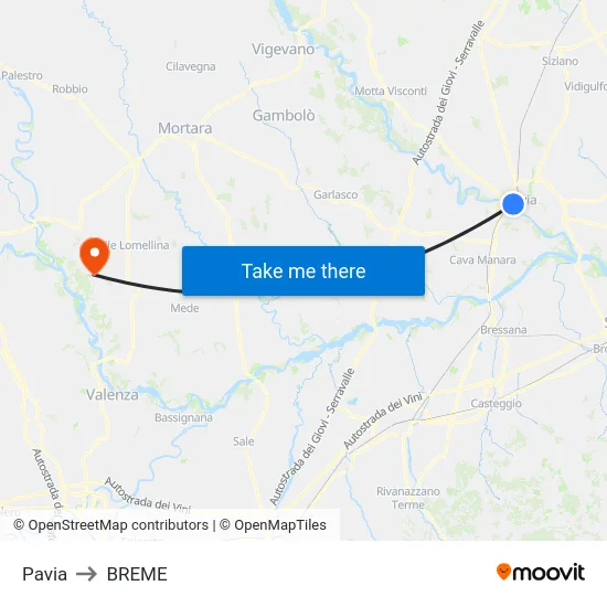 Pavia to BREME map