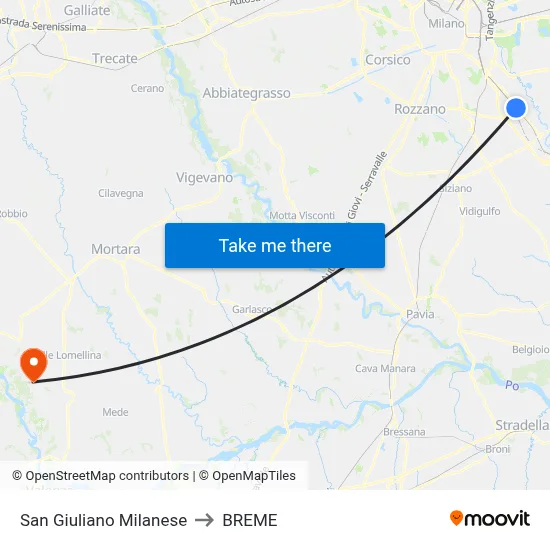 San Giuliano Milanese to BREME map