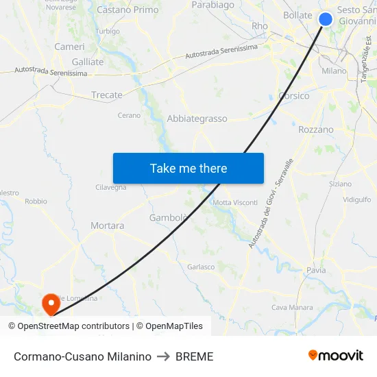 Cormano-Cusano Milanino to BREME map