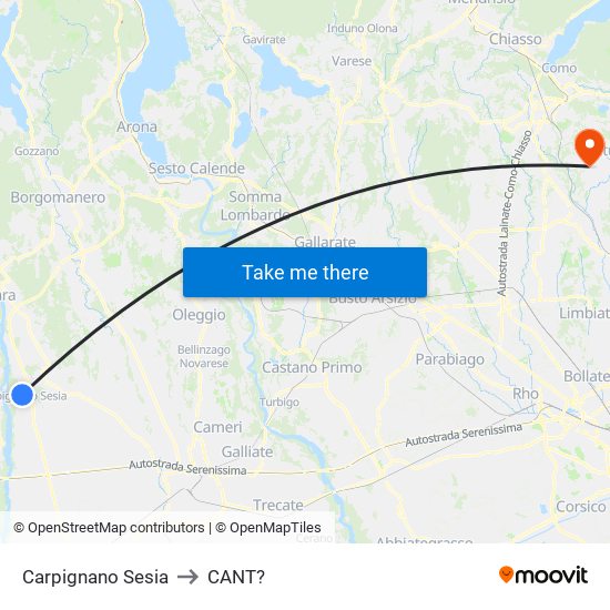 Carpignano Sesia to CANT? map