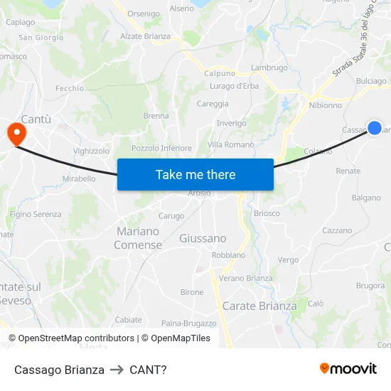 Cassago Brianza to Cant? map