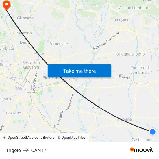 Trigolo to Cant? map