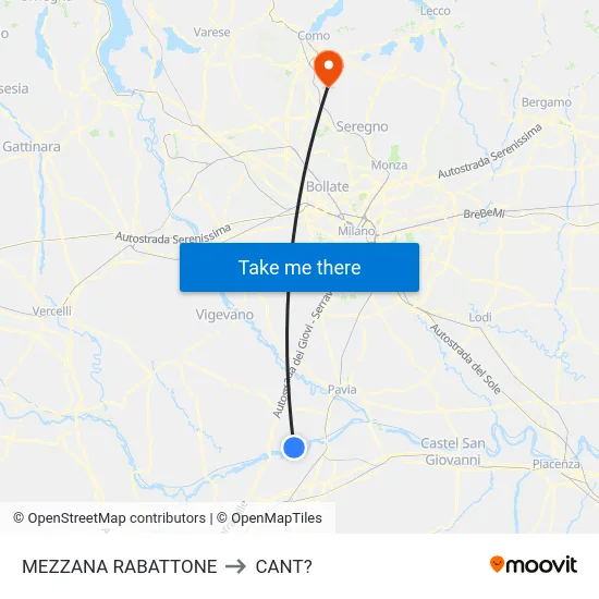 Mezzana Rabattone to Cant? map