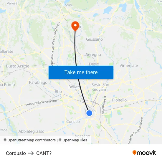 Cordusio to Cant? map