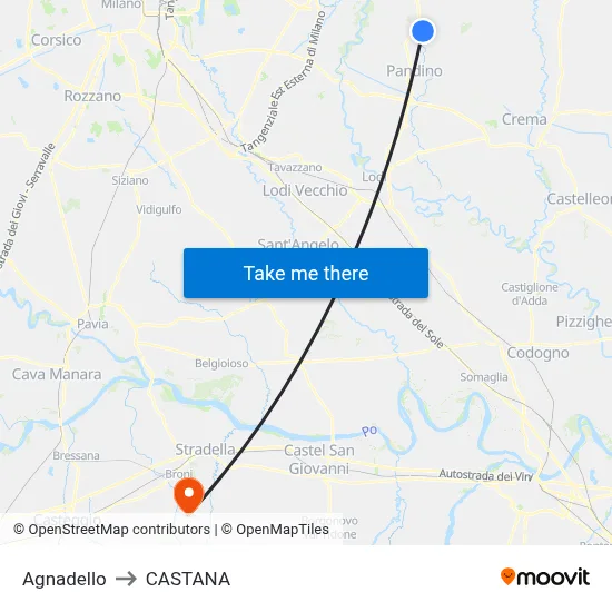 Agnadello to Castana map