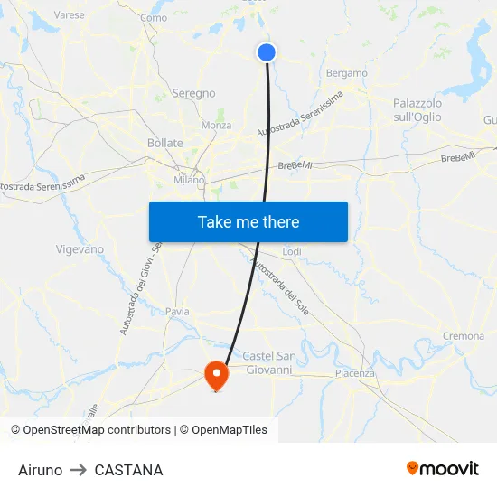 Airuno to Castana map