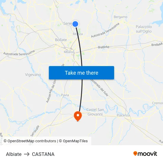 Albiate to Castana map