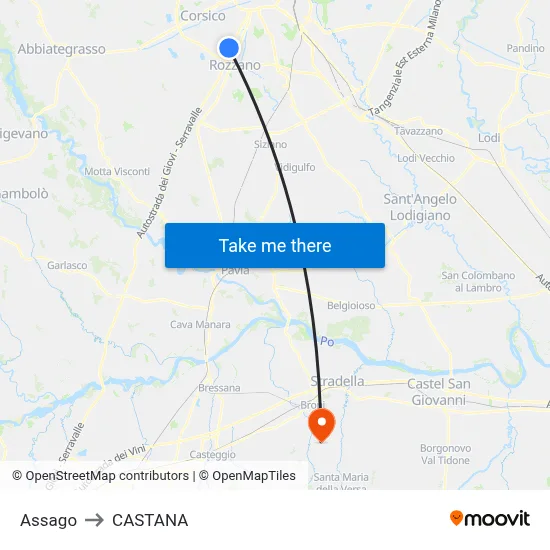 Assago to Castana map