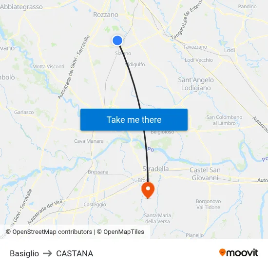 Basiglio to Castana map