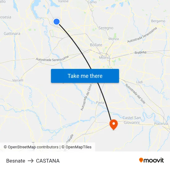 Besnate to Castana map