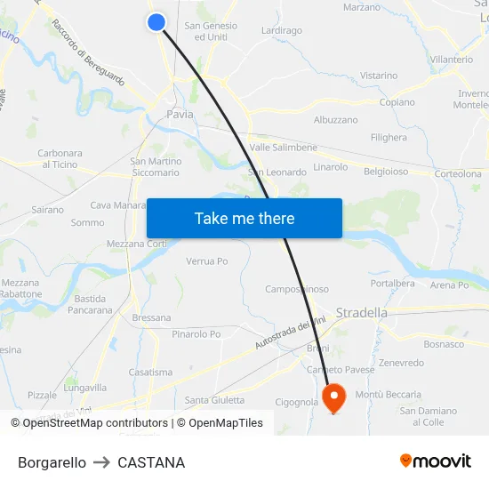 Borgarello to Castana map