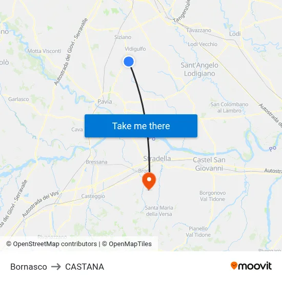 Bornasco to Castana map