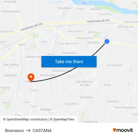 Bosnasco to Castana map