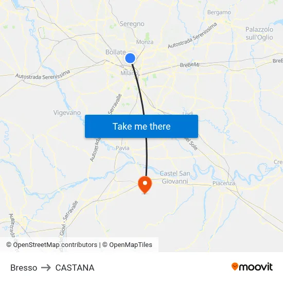 Bresso to Castana map