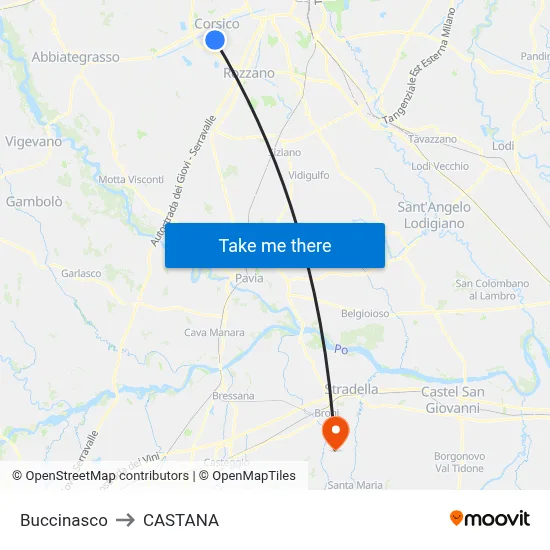 Buccinasco to Castana map