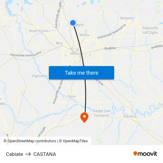 Cabiate to Castana map