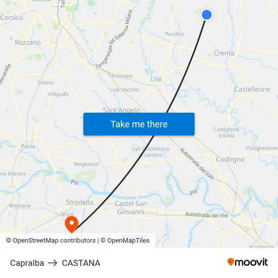 Capralba to Castana map