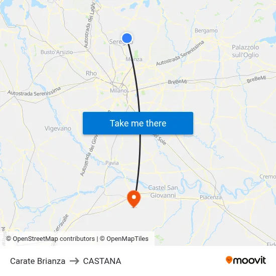 Carate Brianza to Castana map