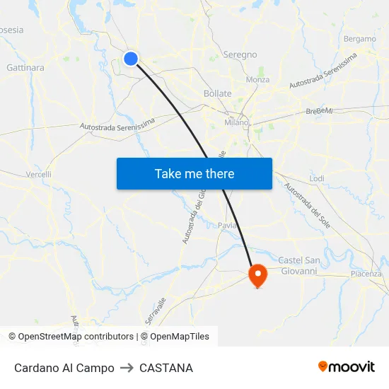 Cardano al Campo to Castana map