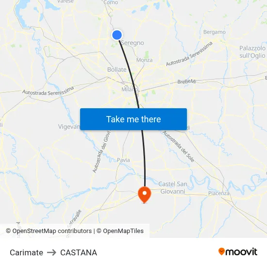 Carimate to Castana map