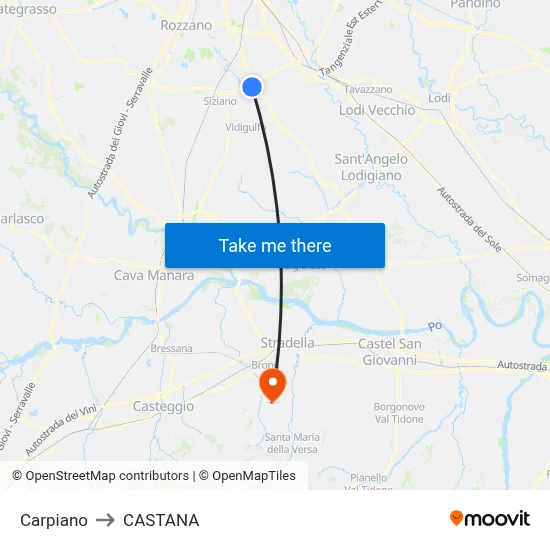 Carpiano to Castana map