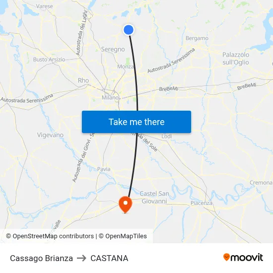 Cassago Brianza to Castana map