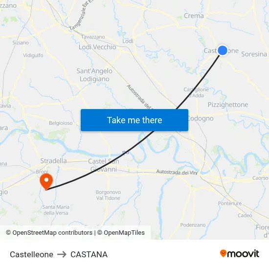 Castelleone to Castana map