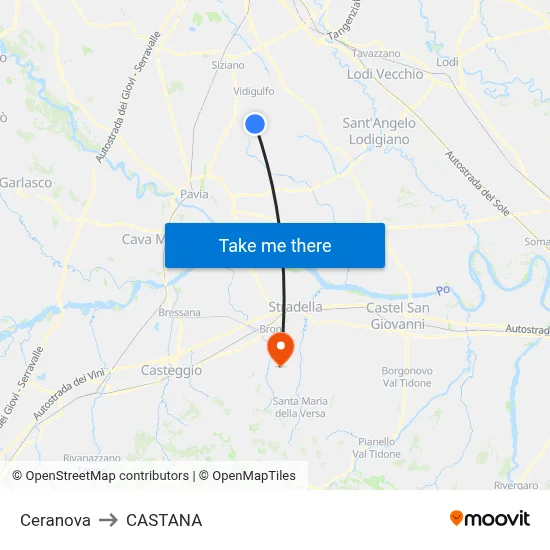 Ceranova to Castana map