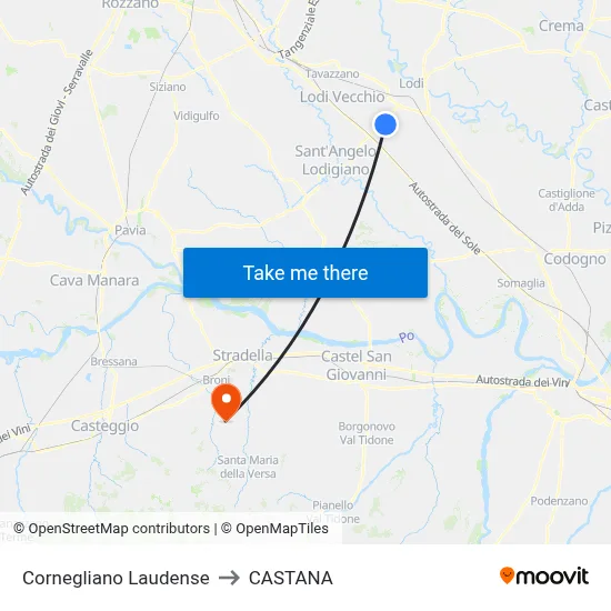 Cornegliano Laudense to Castana map