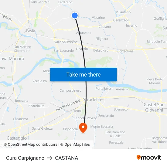 Cura Carpignano to Castana map
